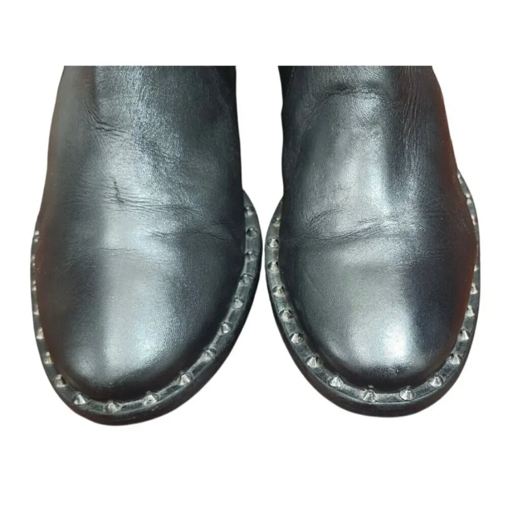 Schutz Black Leather Studded Ankle Boots Women’s 9.5B Rocker Moto Booties Brazil